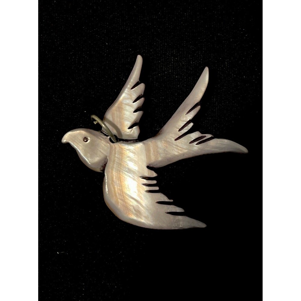 Abalone Sparrow Pendant Flying Bird Charm 2” Eagle Mother Of Pearl